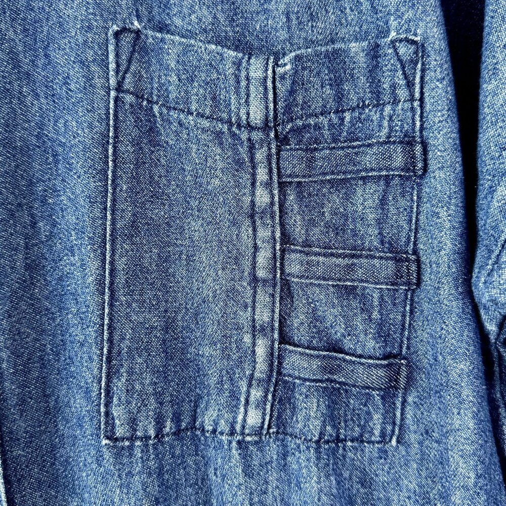 80s Vintage Bedford Fair Bracelet Sleeve Elastic Waist Denim Midi Dress Size L - Picture 5 of 8